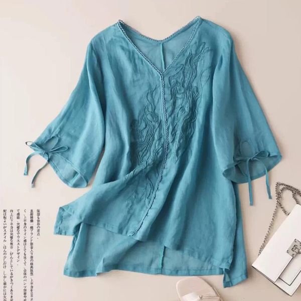 women's blouses & shirts literature and art ramie embroidered shirt 2021 summer loose size medium sleeve cotton t-shirt light v-neck li, White
women's blouses & shirts literature and art ramie embroidered shirt 2021 summer loose size medium sleeve cotton t-shirt light v-neck li, White