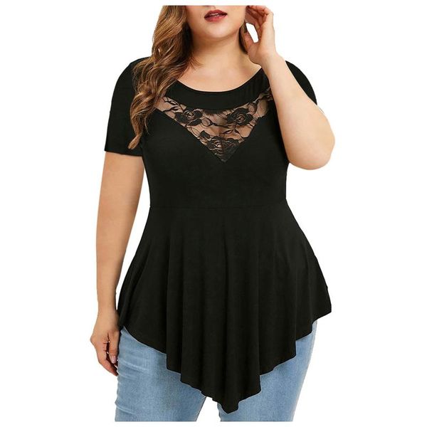 plus size t-shirt femme lace hollow out blusas summer short sleeve shirts basic hem irregular novelty draped blouses, Black
plus size t-shirt femme lace hollow out blusas summer short sleeve shirts basic hem irregular novelty draped blouses, Black