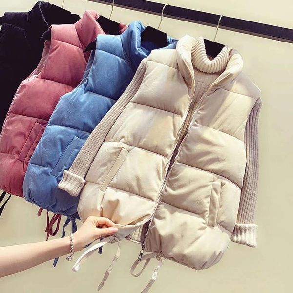 women's vests golden velvet cotton vest women sleeveless loose short autumn winter jacket stand collar thick warm waistcoat, Black;white
women's vests golden velvet cotton vest women sleeveless loose short autumn winter jacket stand collar thick warm waistcoat, Black;white
