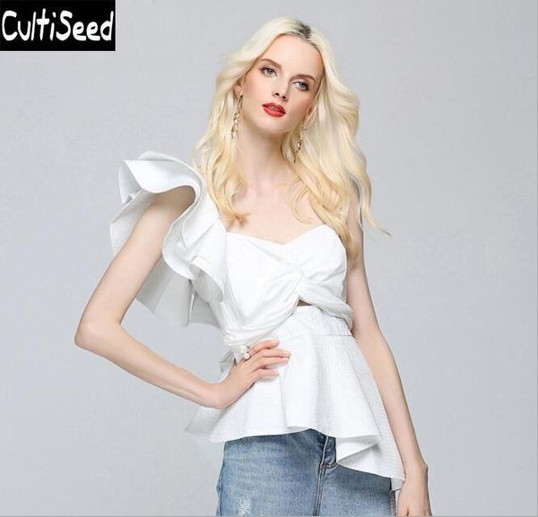 women's blouses & shirts strapless sleeveless off the shoulder ruffles irregular back bow shirt blouse clothes female one party, White
women's blouses & shirts strapless sleeveless off the shoulder ruffles irregular back bow shirt blouse clothes female one party, White