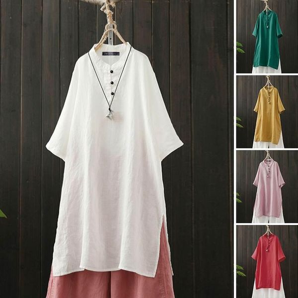 women's summer blouses 2021 zanzea vintage button split casual short sleeve blusas female solid plus size tunic s-5xl, White
women's summer blouses 2021 zanzea vintage button split casual short sleeve blusas female solid plus size tunic s-5xl, White