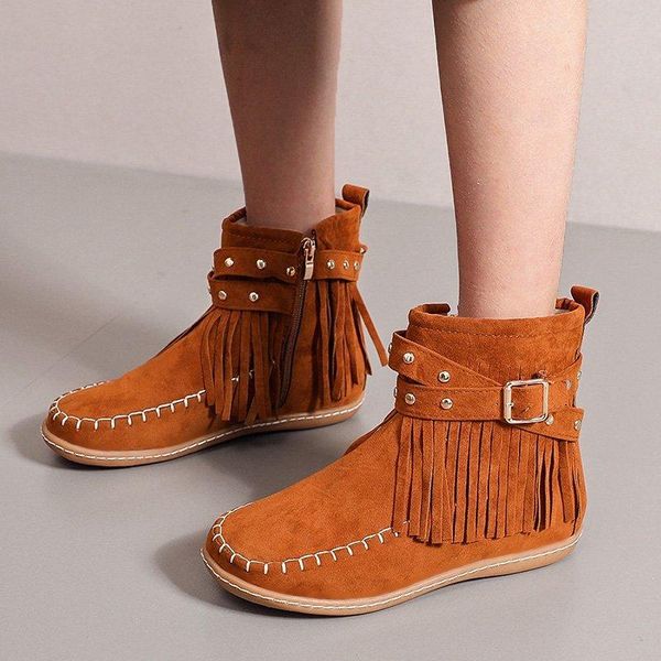 boots rimocy women faux suede ankle autumn winter metal rivet vintage cowboy shoes woman zipper flat heels tassel female, Black 
boots rimocy women faux suede ankle autumn winter metal rivet vintage cowboy shoes woman zipper flat heels tassel female, Black
