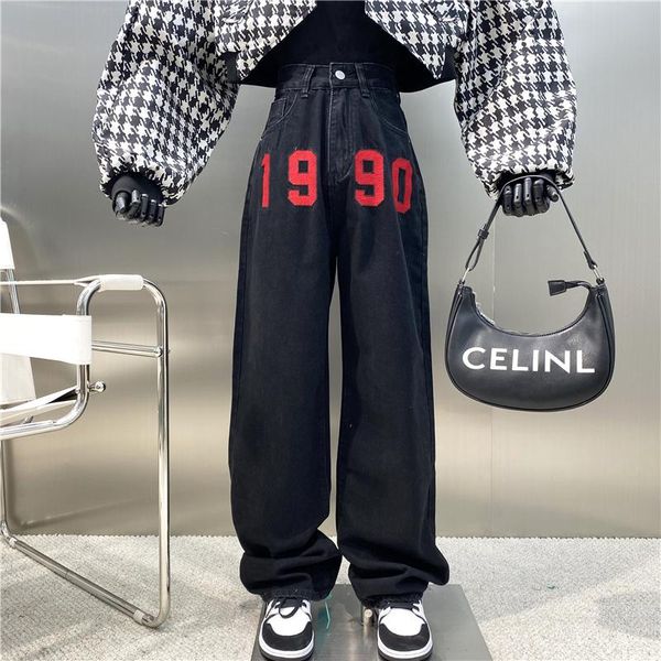 women's jeans personalized digital embroidery printing high waist denim wide leg pants casual and versatile loose straight dad trousers, Blue
women's jeans personalized digital embroidery printing high waist denim wide leg pants casual and versatile loose straight dad trousers, Blue