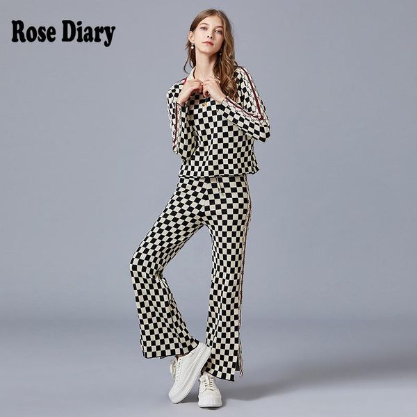 women's two piece pants rosediary women set autumn long sleeve geometry print blouses knit fashion wide leg trousers suit, White
women's two piece pants rosediary women set autumn long sleeve geometry print blouses knit fashion wide leg trousers suit, White