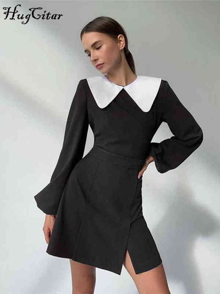 hugcitar women patchwork turn-down collar long puff sleeves mini dress 2021 fall winter party elegant y2k y1204, Black;gray
hugcitar women patchwork turn-down collar long puff sleeves mini dress 2021 fall winter party elegant y2k y1204, Black;gray