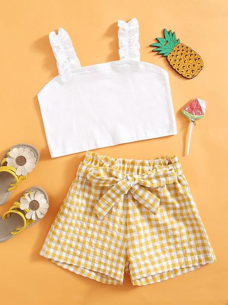 clothing sets 2-7years summer kids girl clothes outfits lace trim strap tank crop plaids bowknot shorts 2pcs baby party, White
clothing sets 2-7years summer kids girl clothes outfits lace trim strap tank crop plaids bowknot shorts 2pcs baby party, White