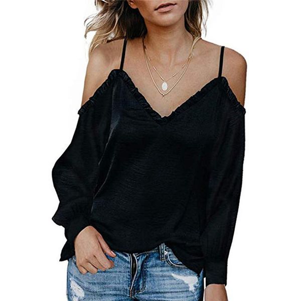 2021 new pullover suspender off shoulder v-neck panel women's loose regular sleeve women top, White
2021 new pullover suspender off shoulder v-neck panel women's loose regular sleeve women top, White