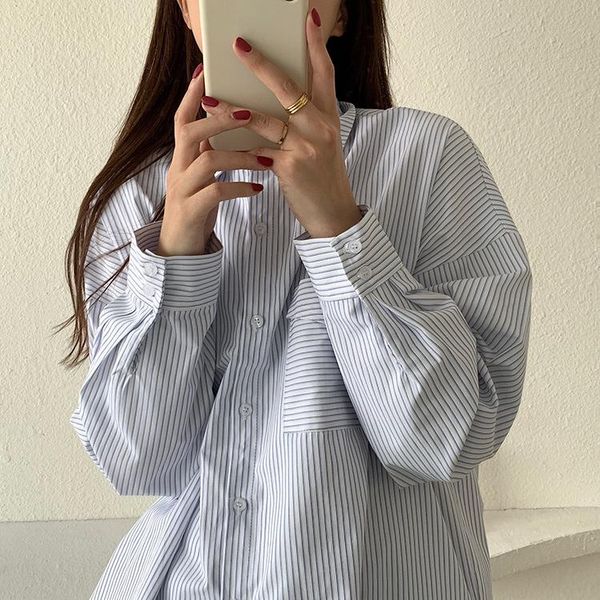 women's blouses & shirts spring summer stripe long sleeve korean design shirt retro turn-down collar casual women 2021 e230, White
women's blouses & shirts spring summer stripe long sleeve korean design shirt retro turn-down collar casual women 2021 e230, White
