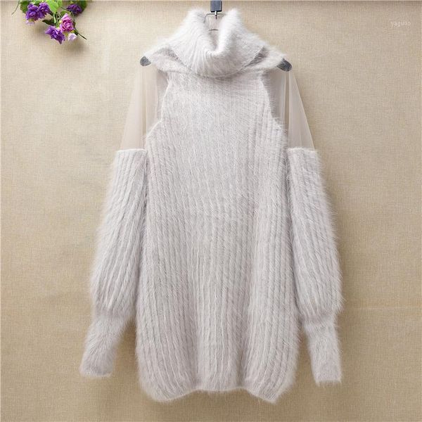 ladies women fashion hairy mink cashmere turtleneck shoulder off long lantern sleeves loose pullover angora fur jumper sweater, White;black
ladies women fashion hairy mink cashmere turtleneck shoulder off long lantern sleeves loose pullover angora fur jumper sweater, White;black