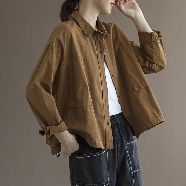 women's jackets women cotton solid color 2021 thin long sleeve cardigan korean fashion outerwear coat, Black;brown
women's jackets women cotton solid color 2021 thin long sleeve cardigan korean fashion outerwear coat, Black;brown