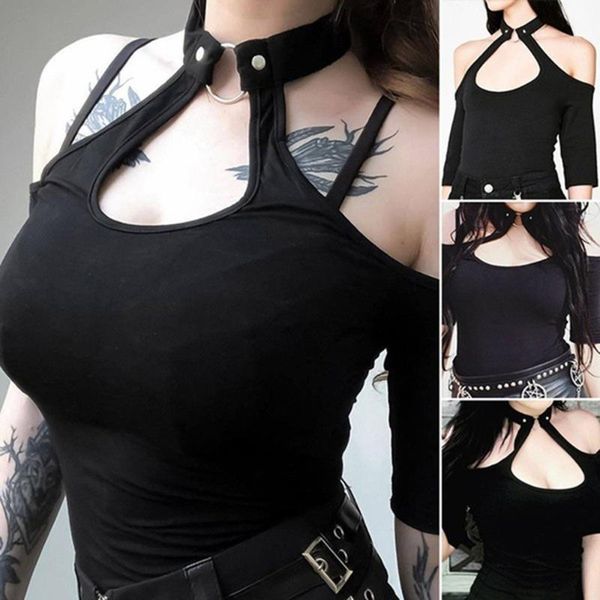 women t-shirts solid black gothic cold shoulder partyhalter neck chain punk crop vestshirts klv, White
women t-shirts solid black gothic cold shoulder partyhalter neck chain punk crop vestshirts klv, White
