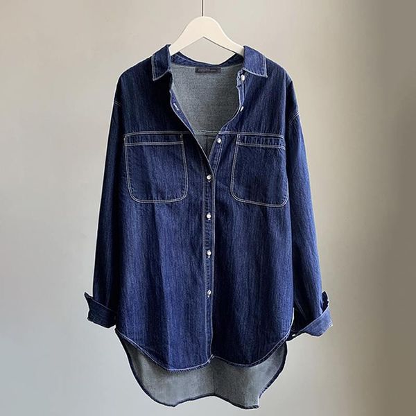 women's blouses & shirts women autumn denim blue shirt 2022 fashion solid irregular hem casual loose lapel blouse female long sl, White
women's blouses & shirts women autumn denim blue shirt 2022 fashion solid irregular hem casual loose lapel blouse female long sl, White