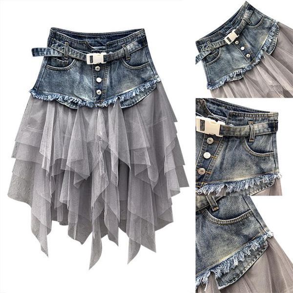 skirts 2021 denim mesh layer splicing skirt women ladies high waist casual button waistband decoration stylish midi, Black
skirts 2021 denim mesh layer splicing skirt women ladies high waist casual button waistband decoration stylish midi, Black