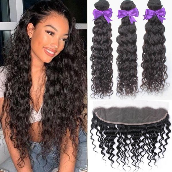 human hair bulks transparent lace frontal with bundles water wave 100% remy brazilian weave closure, Black
human hair bulks transparent lace frontal with bundles water wave 100% remy brazilian weave closure, Black
