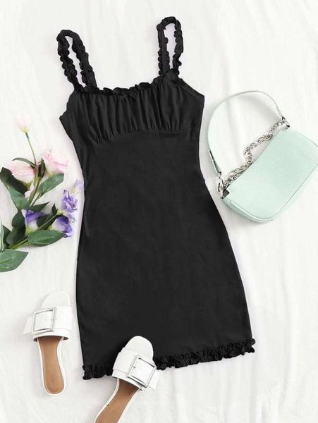 ruched bust frill trim bow detail bodycon dress she, Black;gray