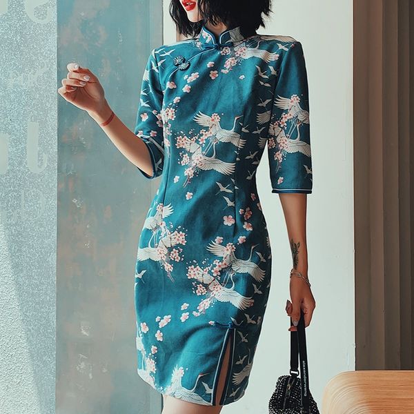 cheongsam chinese dress qipao crane print chinese traditional dress autumn asian streetwear improve oriental dress 11636, Red
cheongsam chinese dress qipao crane print chinese traditional dress autumn asian streetwear improve oriental dress 11636, Red