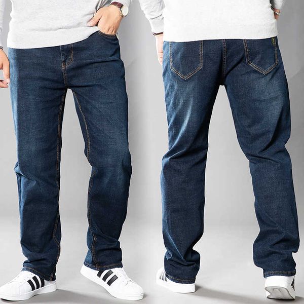 and autumn winter large jeans men's loose straight high elastic fat pants, Blue
and autumn winter large jeans men's loose straight high elastic fat pants, Blue