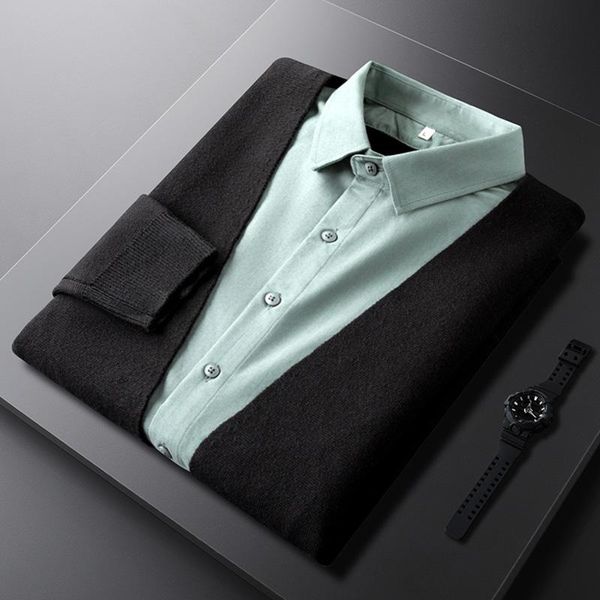 men's casual shirts fake two-piece sweater long-sleeved cardigan jacket shirt collar fashion autumn, White;black
men's casual shirts fake two-piece sweater long-sleeved cardigan jacket shirt collar fashion autumn, White;black