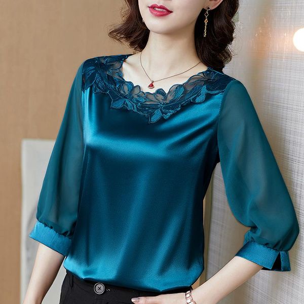 women's blouses & shirts -5xl spring 2021 stitching embroidery satin shirt fashion korean blouse 3/4 sleeve lace plus size women clot, White
women's blouses & shirts -5xl spring 2021 stitching embroidery satin shirt fashion korean blouse 3/4 sleeve lace plus size women clot, White