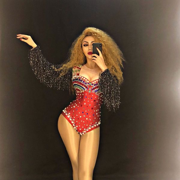 women red bodysuit full colorful sparkling crystals pearls nightclub party stage wear dancer singer bling dance costumes, Black;red
women red bodysuit full colorful sparkling crystals pearls nightclub party stage wear dancer singer bling dance costumes, Black;red