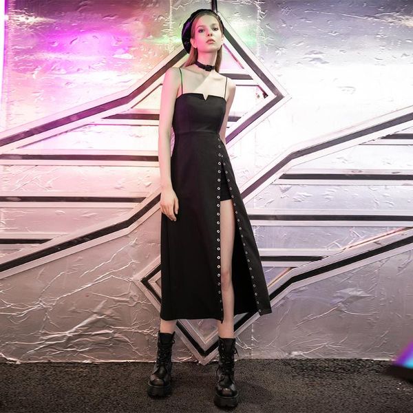 punkrave women's punk sleeveless strap shoulder long dress v-word neckline split hem knit half dress, Black;gray
punkrave women's punk sleeveless strap shoulder long dress v-word neckline split hem knit half dress, Black;gray