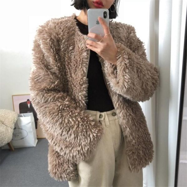 women's fur & faux 2021 winter coat women fashion imitation lambswool loose elegant outerwear fluffy simple chic ladies overcoat soft, Black
women's fur & faux 2021 winter coat women fashion imitation lambswool loose elegant outerwear fluffy simple chic ladies overcoat soft, Black