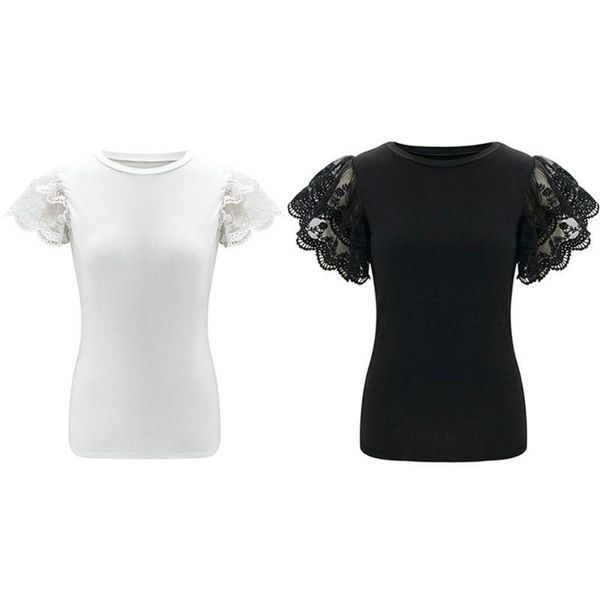 women short sleeve blouse embroidery floral lace patchwork o-neck solid shirts, White
women short sleeve blouse embroidery floral lace patchwork o-neck solid shirts, White