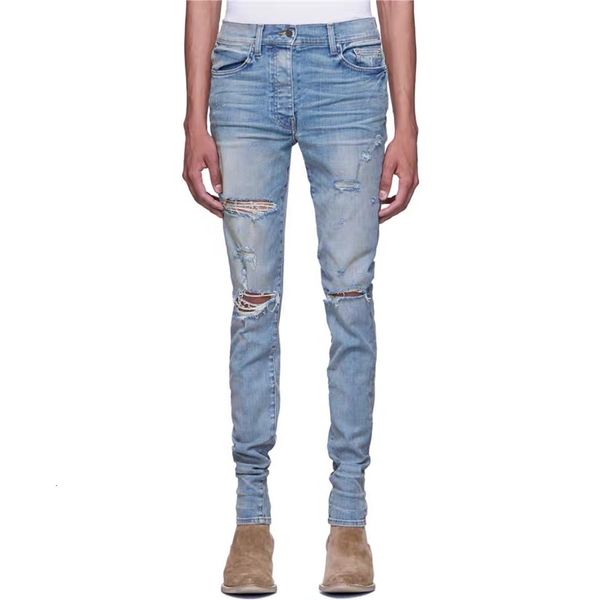 fashion brand fashion20ss am indigo tight worn jeans men's and women's high street fog slp, Blue
fashion brand fashion20ss am indigo tight worn jeans men's and women's high street fog slp, Blue