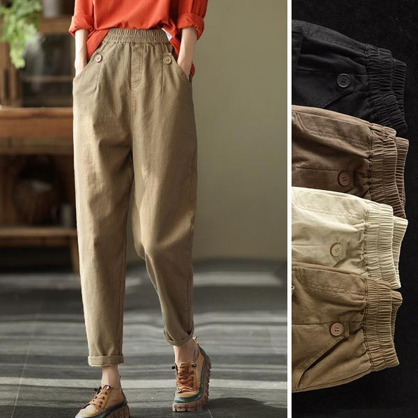 women's pants & capris 2021 autumn elastic high waist slim retro casual harem literary simple solid color women trousers, Black;white
women's pants & capris 2021 autumn elastic high waist slim retro casual harem literary simple solid color women trousers, Black;white