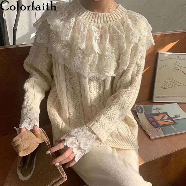 women's sweaters colorfaith 2021 autumn winter women knitted wild korean style lace pagoda sleeve elegant pullovers lady sw8357a, White;black
women's sweaters colorfaith 2021 autumn winter women knitted wild korean style lace pagoda sleeve elegant pullovers lady sw8357a, White;black