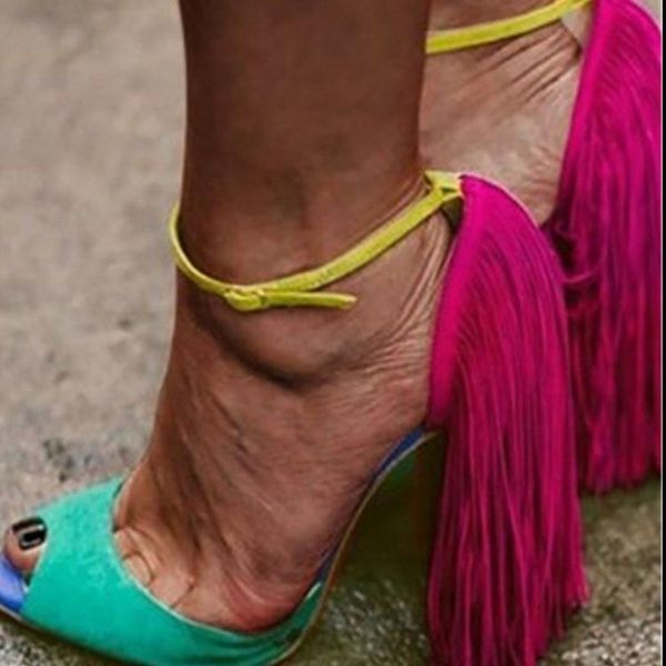 sandals women's peep toe fringe decoration 10cm high heel red ankle buckle big size for party ladies shoes sandalias de mujer, Black
sandals women's peep toe fringe decoration 10cm high heel red ankle buckle big size for party ladies shoes sandalias de mujer, Black