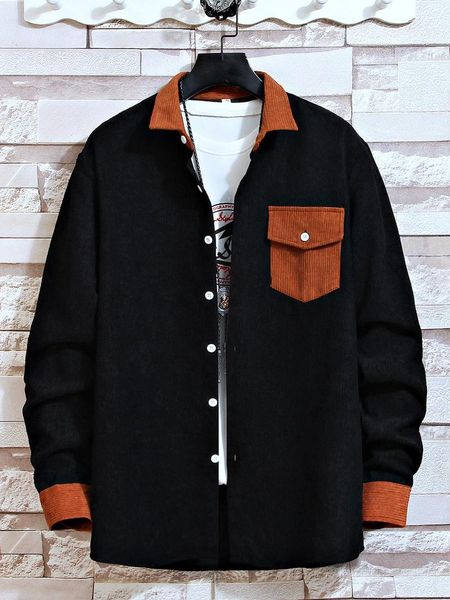 men's jackets color jacket pocket button loose long sleeve casual shirt jack contrast panel flap corduroy coat without top, Black;brown
men's jackets color jacket pocket button loose long sleeve casual shirt jack contrast panel flap corduroy coat without top, Black;brown
