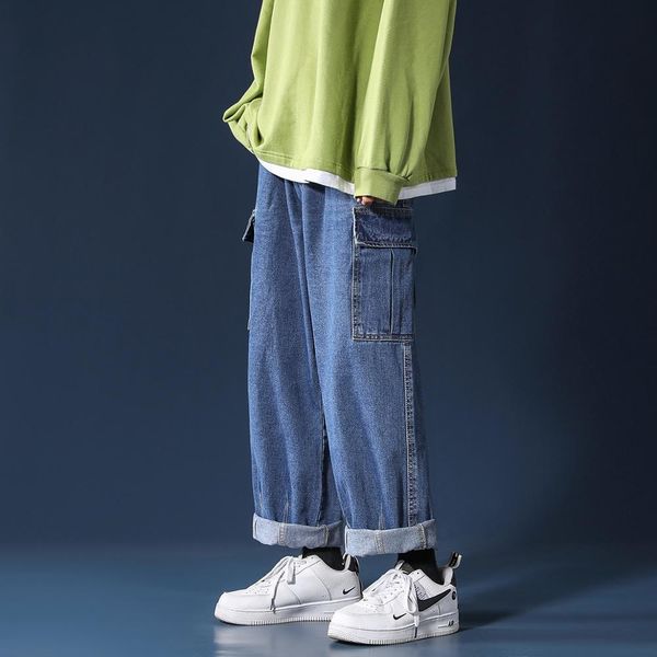 2021 new men autumn vintage washed wide leg big pockets straight baggy denim streetwear 4s7i, Blue
2021 new men autumn vintage washed wide leg big pockets straight baggy denim streetwear 4s7i, Blue