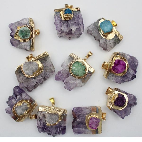 charms 6pcs natural stone amethysts slice druzys agates raw slab geode pendant purple crystal quartz for diy men women necklace, Bronze;silver
charms 6pcs natural stone amethysts slice druzys agates raw slab geode pendant purple crystal quartz for diy men women necklace, Bronze;silver