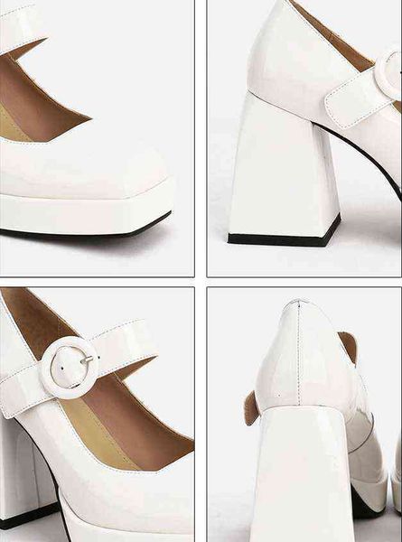 mary mumani woman's janes shoes genuine leather high heels platform thick heel pumps retro square toe lady footwear 220114, Black 
mary mumani woman's janes shoes genuine leather high heels platform thick heel pumps retro square toe lady footwear 220114, Black