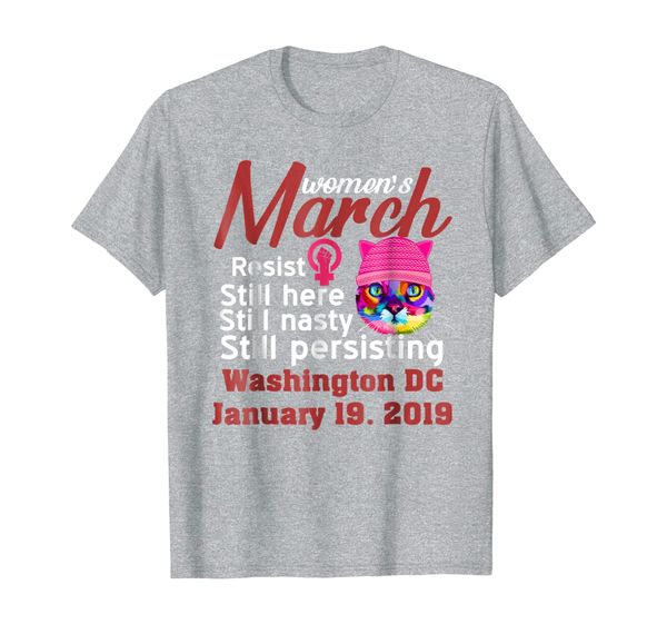 women's march 2019 tshirt washington, pussycat pink hat, White;black 
women's march 2019 tshirt washington, pussycat pink hat, White;black