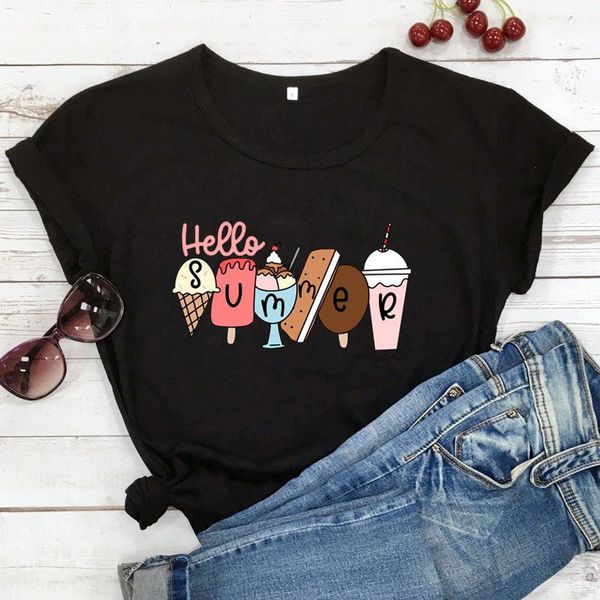 women's t-shirt hello summer ice cute graphic tshirt women style t shirt harajuku kawaii tees, White
women's t-shirt hello summer ice cute graphic tshirt women style t shirt harajuku kawaii tees, White