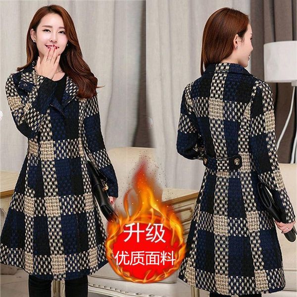 women's wool & blends thicken plus size plaid woolen coat autumn and winter long, Black
women's wool & blends thicken plus size plaid woolen coat autumn and winter long, Black