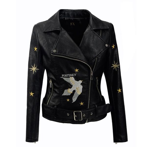 women's leather & faux 2021 embroidered short ladies jacket lapel all-match motorcycle women y800, Black
women's leather & faux 2021 embroidered short ladies jacket lapel all-match motorcycle women y800, Black