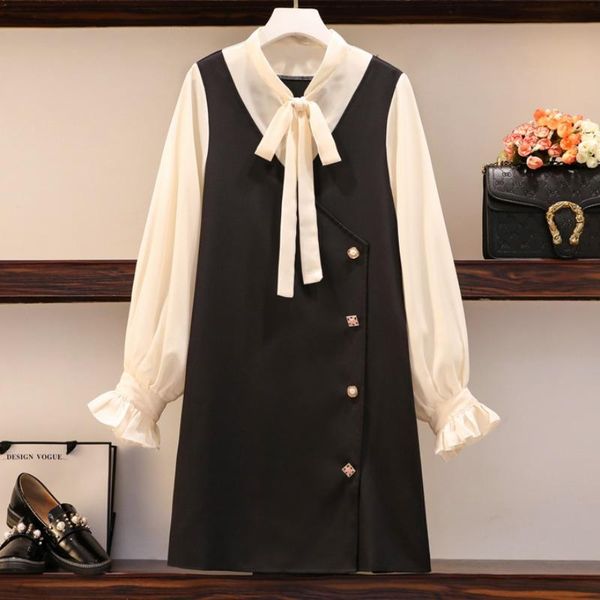 casual dresses women's clothes spring and autumn fashion plus size fake two-piece dress, Black;gray
casual dresses women's clothes spring and autumn fashion plus size fake two-piece dress, Black;gray