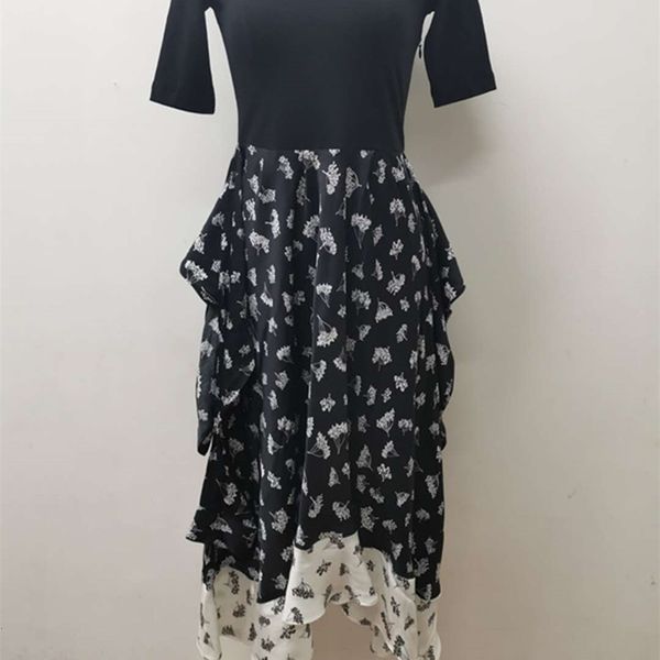 dressed in pattern of shreds around the irregular neck stylish ruffled dress female 32my, Black;gray
dressed in pattern of shreds around the irregular neck stylish ruffled dress female 32my, Black;gray