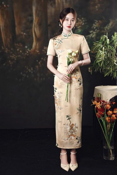 ethnic clothing luxury chinese style short sleeve mandarin collar cheongsam women vintage elegant fashion floral print qipao, Red
ethnic clothing luxury chinese style short sleeve mandarin collar cheongsam women vintage elegant fashion floral print qipao, Red