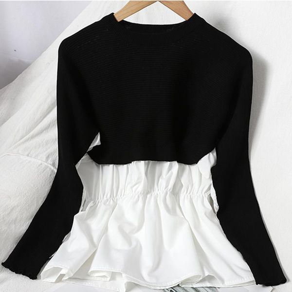 women's blouses & shirts casual patchwork knitted blouse women long sleeve ruffles fake two piece loose blusas mujer, White
women's blouses & shirts casual patchwork knitted blouse women long sleeve ruffles fake two piece loose blusas mujer, White