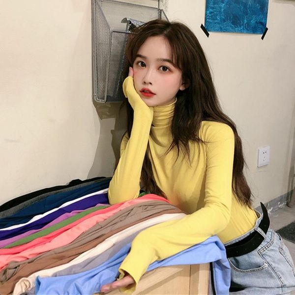 women's t-shirt autumn winter 2021 high-collar solid color self-fitting tee fashion simple long sleeve pullover t shirt women, White
women's t-shirt autumn winter 2021 high-collar solid color self-fitting tee fashion simple long sleeve pullover t shirt women, White