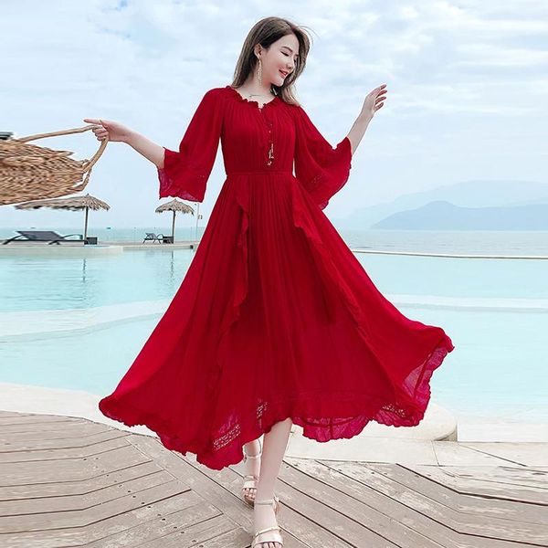 party dresses 2021 est summer fashion runway lace splicing bohemia beach red dress elegant midi woman`s vestidos de verano, White;black
party dresses 2021 est summer fashion runway lace splicing bohemia beach red dress elegant midi woman`s vestidos de verano, White;black