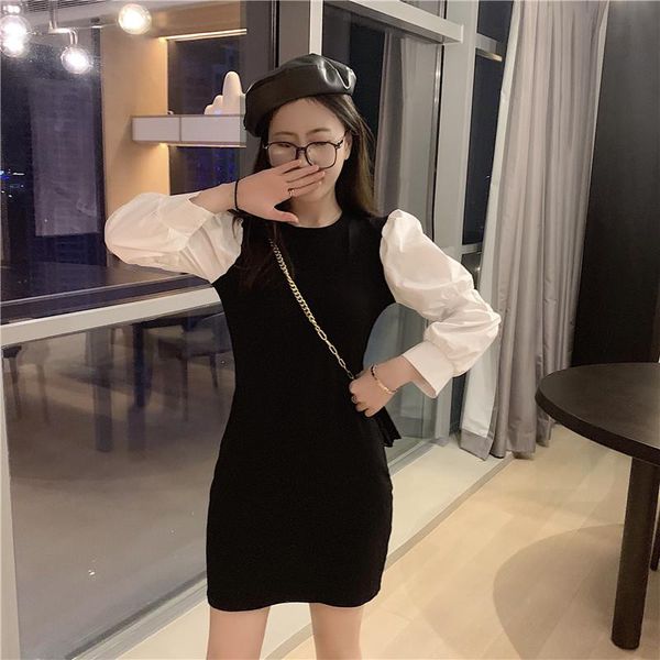 casual dresses autumn knitted mini dress women patchwork contrast color puff sleeve o-neck vintage slim fit office lady vestidos, Black;gray
casual dresses autumn knitted mini dress women patchwork contrast color puff sleeve o-neck vintage slim fit office lady vestidos, Black;gray