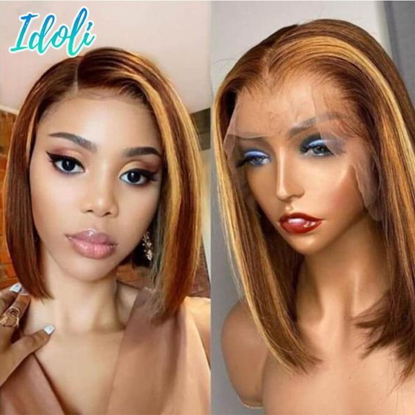 lace wigs highlight wig human hair straight bob front for women colored with natural hairline, Black;brown 
lace wigs highlight wig human hair straight bob front for women colored with natural hairline, Black;brown