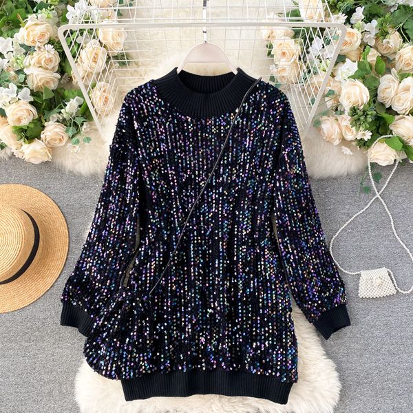 2021 sequin sweatshirt for women autumn winter casual o-neck long sleeve bling shining female loose shirts zqe1, Black
2021 sequin sweatshirt for women autumn winter casual o-neck long sleeve bling shining female loose shirts zqe1, Black