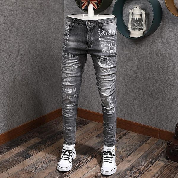 men's jeans european american street fashion men elastic slim fit printed night club personality hip hop denim punk pants, Blue
men's jeans european american street fashion men elastic slim fit printed night club personality hip hop denim punk pants, Blue
