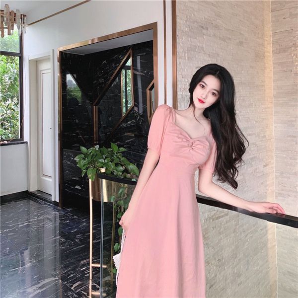 women 2021 summer puff sleeves square collar solid high waist retro dresses female casual slim vintage dress vestidos, Black;gray
women 2021 summer puff sleeves square collar solid high waist retro dresses female casual slim vintage dress vestidos, Black;gray